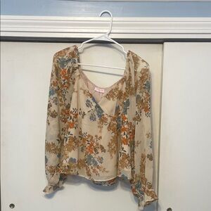 Pink Lily Floral Blouse - Cream, Blue, Orange